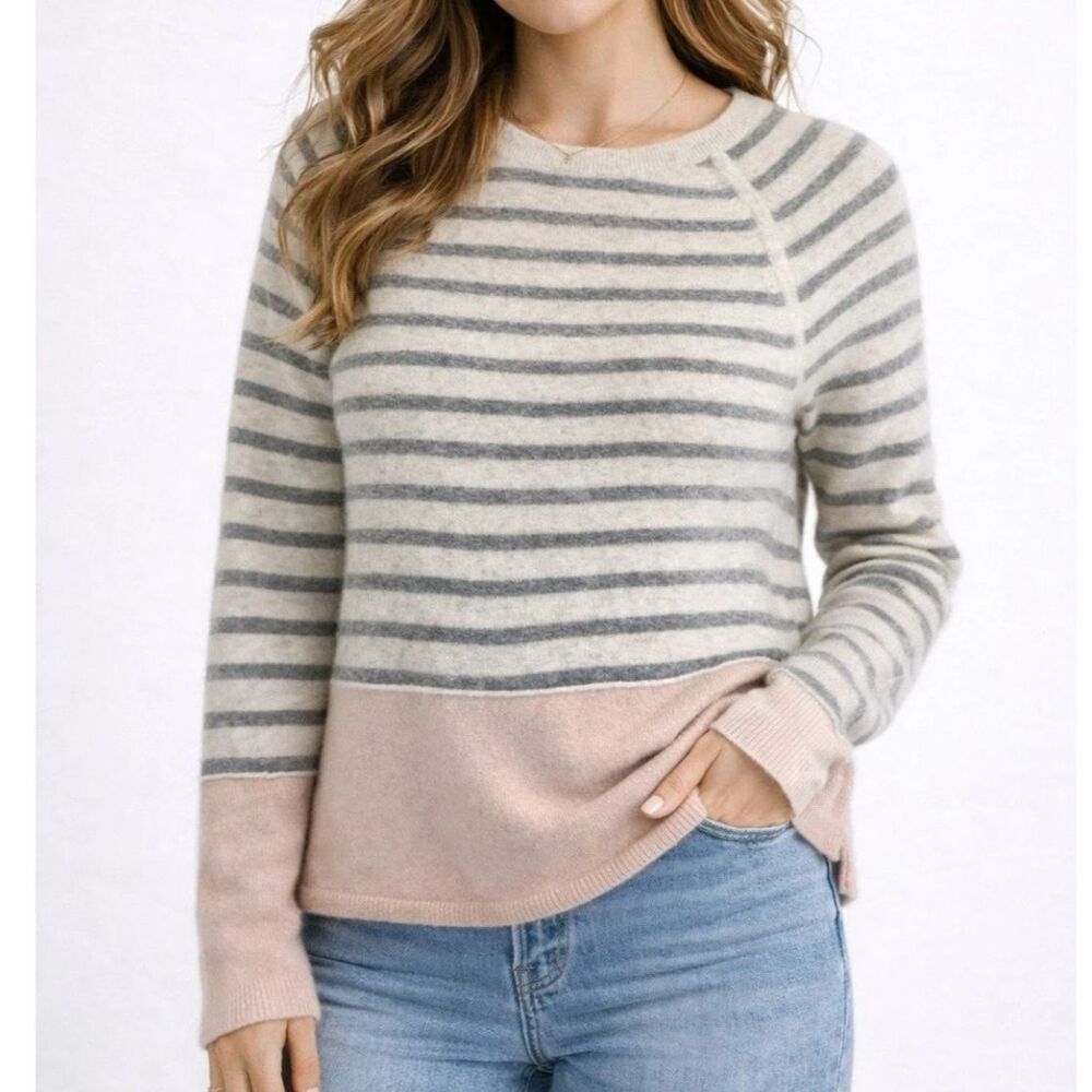 Vince 100% Cashmere Striped Sweater Grey Pink Cream XS
